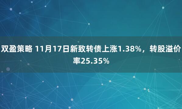 双盈策略 11月17日新致转债上涨1.38%,转股溢价率25.35%